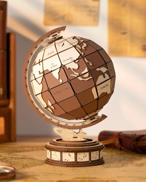 Rolife 3D Wooden Puzzle for Adults, World Globe Wood Model Building Kits with 277 Pcs, Geographic Earth Globe-Vintage Puzzle Crafts Hobbies Gifts for Kids Teen Men Boys Girls
