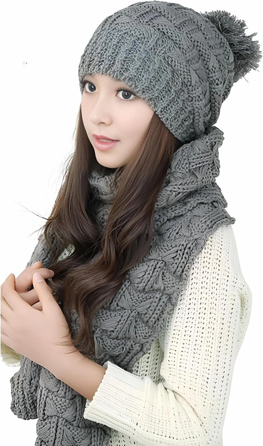 Roll Up Women's Girls Winter Warm Cozy Fashion Knitted Hat Beanie cap Scarf Scarves Seasonal Gift Set