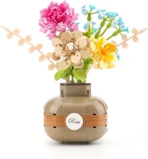 Rose Vase Flower Bouquet Mini Building Blocks Creative DIY Set, Suitable for Adults or Children Over 8 Years Old, Ideal Gift for Girls or Women Plant Collection Set (542 pcs)