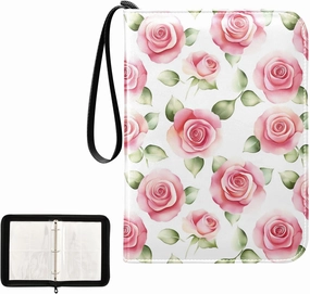 Rose Leaf Painting Card Binder 4 Pocket, Trading Card Holder Fits 400 Game Cards with 50 Removable Sleeves, MTG Card Case Standard Size
