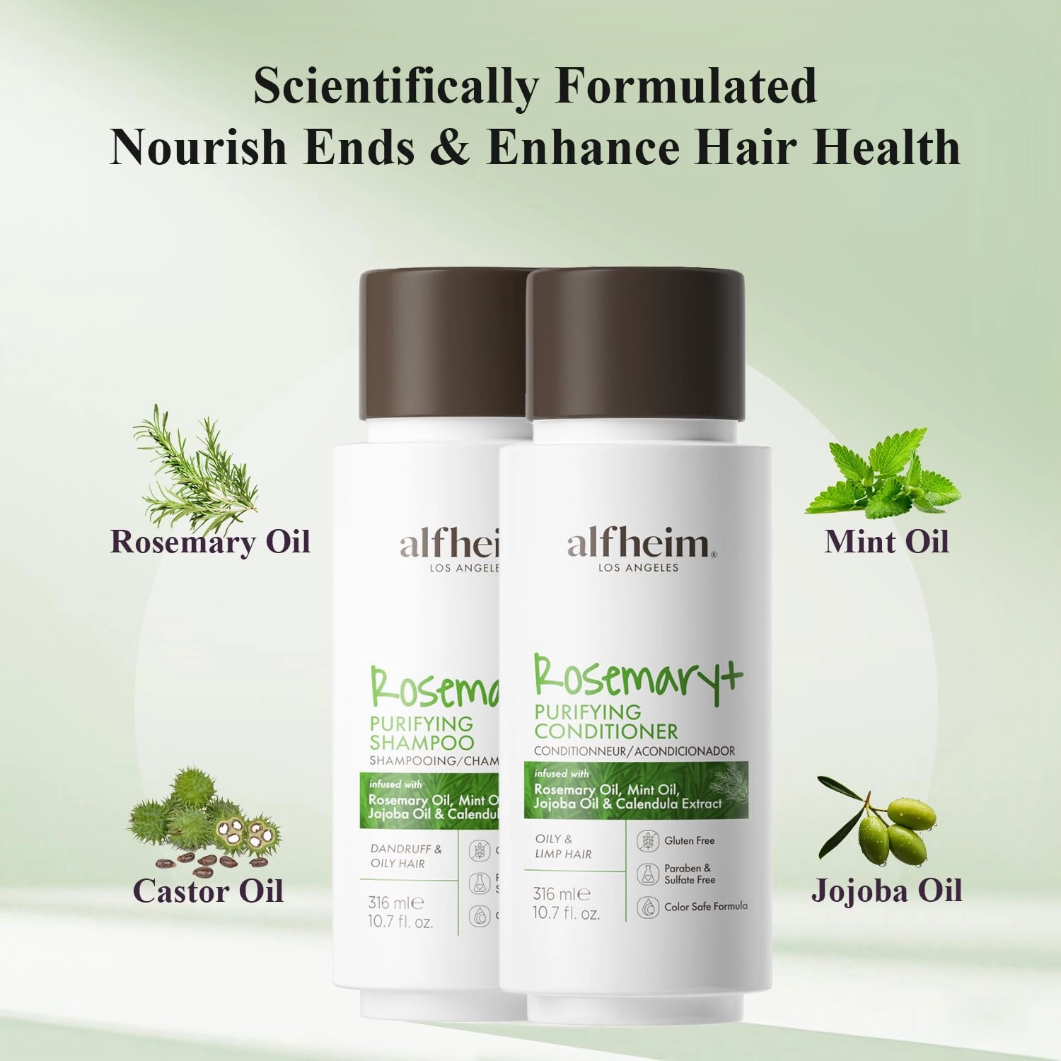 Rosemary  Purifying Shampoo & Conditioner Set | Rosemary & Peppermint Oil for Scalp Refresh & Oil Control | Jojoba & Calendula for Hydration & Shine | Sulfate-Free, Color-Safe | 10.7 oz Each