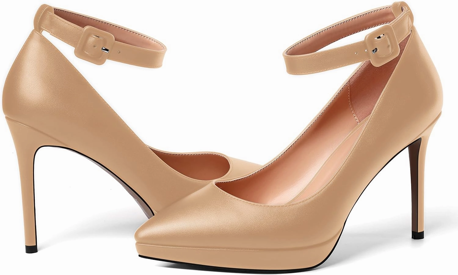 ROSERWISH Womens Ankle Strap Party Sexy Platform Pointed Toe Wedding Matte Buckle Stiletto High Heel Pumps Dress Shoes 4 Inch