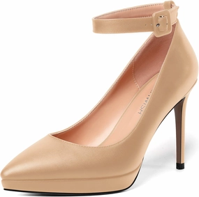 ROSERWISH Womens Ankle Strap Party Sexy Platform Pointed Toe Wedding Matte Buckle Stiletto High Heel Pumps Dress Shoes 4 Inch