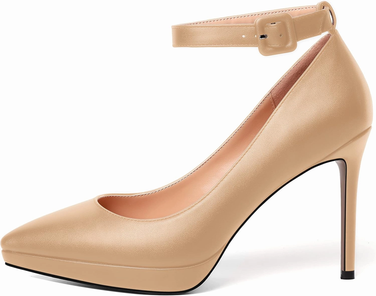 ROSERWISH Womens Ankle Strap Party Sexy Platform Pointed Toe Wedding Matte Buckle Stiletto High Heel Pumps Dress Shoes 4 Inch