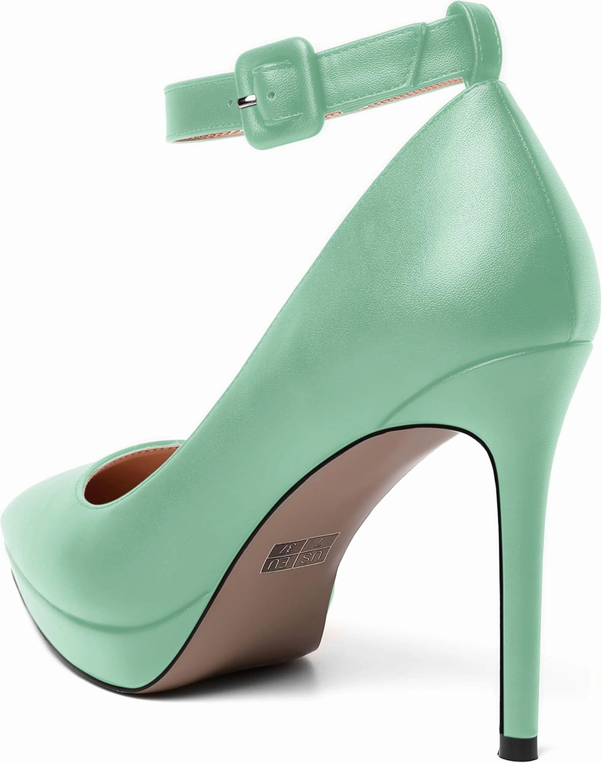 ROSERWISH Womens Ankle Strap Party Sexy Platform Pointed Toe Wedding Matte Buckle Stiletto High Heel Pumps Dress Shoes 4 Inch