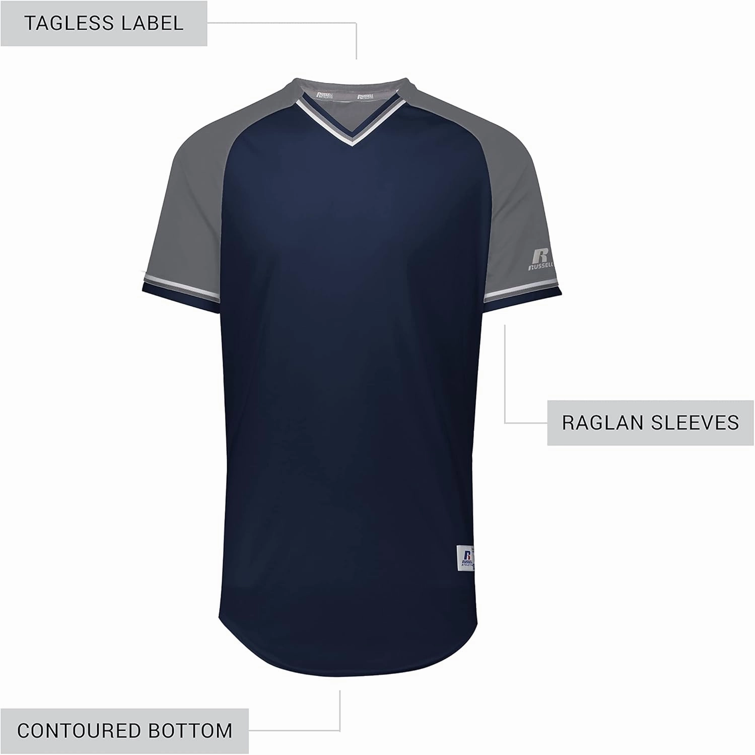 Russell Athletic Men's Classic V-Neck Baseball Jersey: Vintage Appeal, with Dri-Power Moisture-Wicking