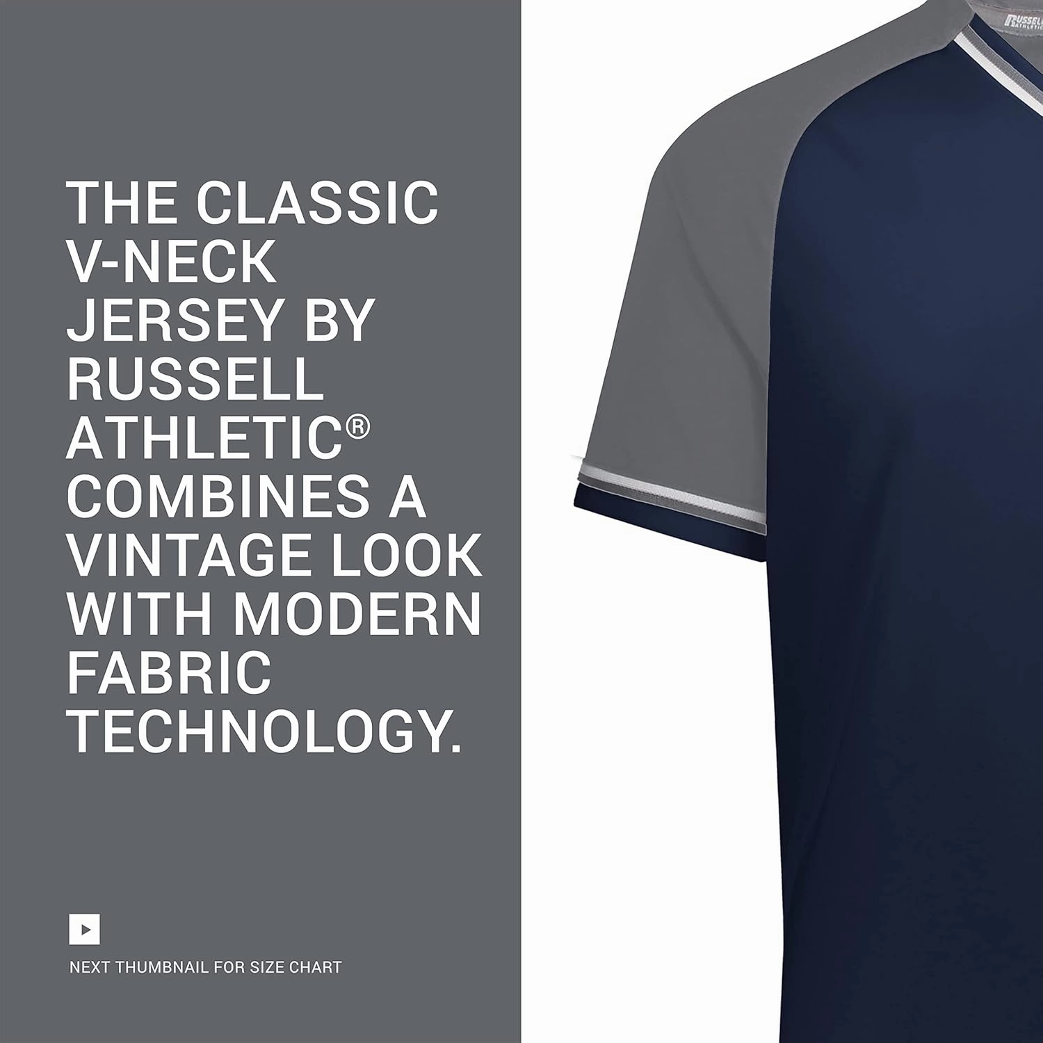 Russell Athletic Men's Classic V-Neck Baseball Jersey: Vintage Appeal, with Dri-Power Moisture-Wicking