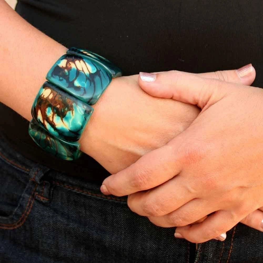 Rustic Chunky Blue Bracelet made of Organic Tagua Nut, Handmade Fair Trade Jewelry for Women