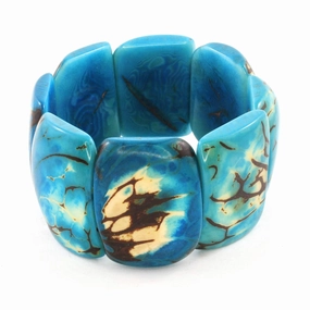 Rustic Chunky Blue Bracelet made of Organic Tagua Nut, Handmade Fair Trade Jewelry for Women