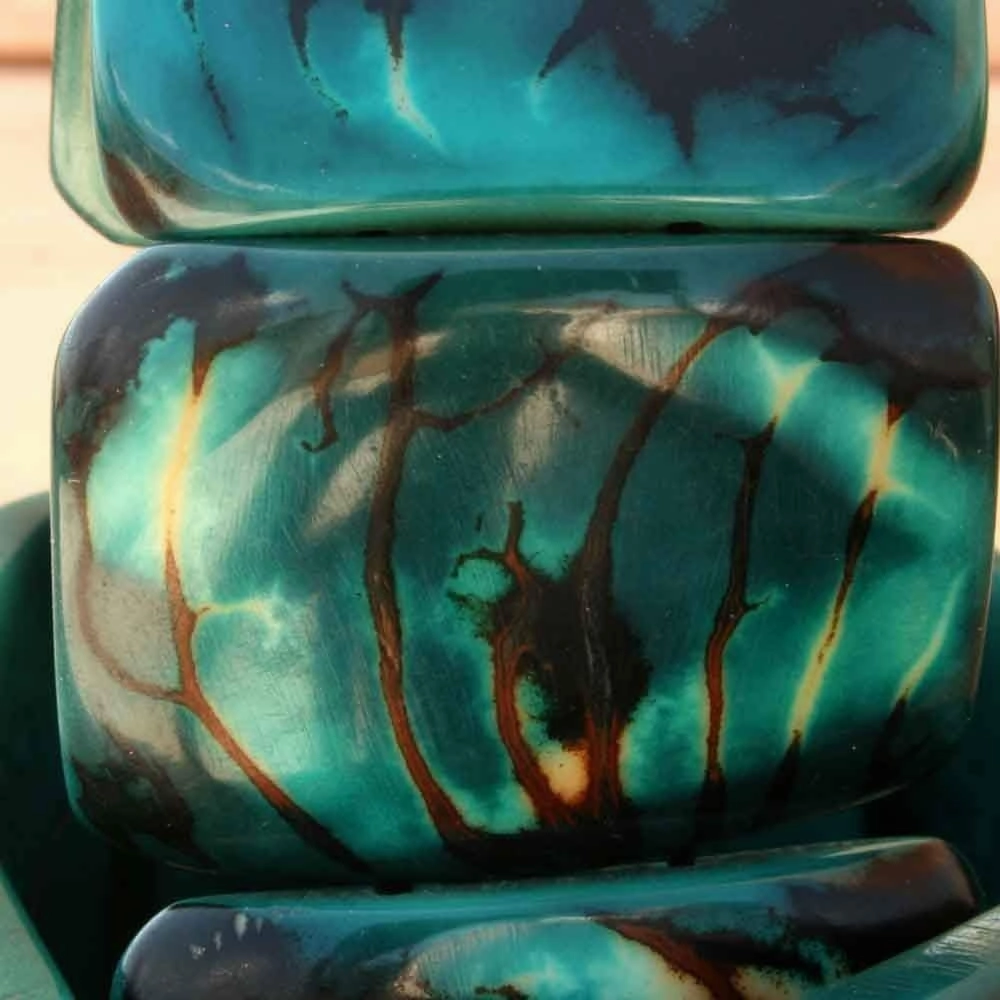 Rustic Chunky Blue Bracelet made of Organic Tagua Nut, Handmade Fair Trade Jewelry for Women