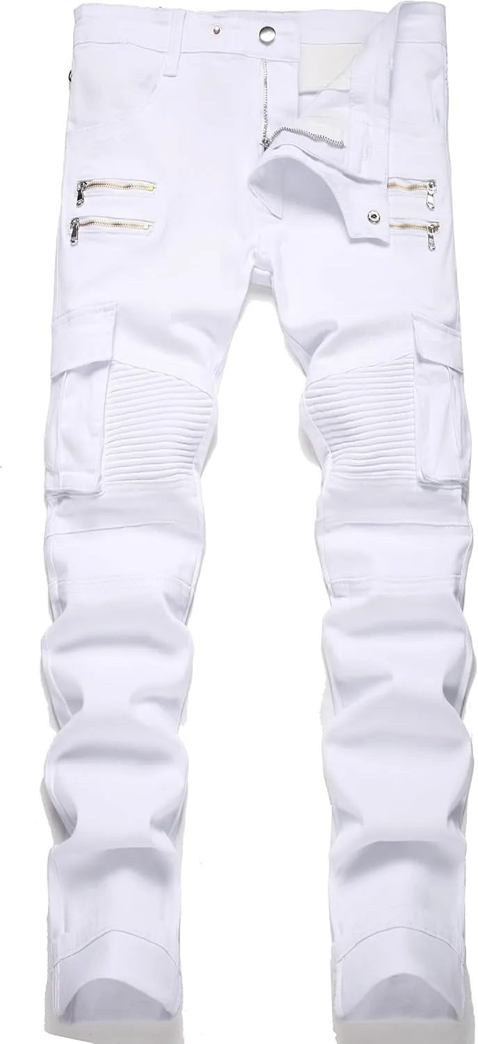 RXXKKK Men's Classic Zipper Biker Regular Fit Flex Jean