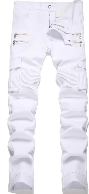 RXXKKK Men's Classic Zipper Biker Regular Fit Flex Jean