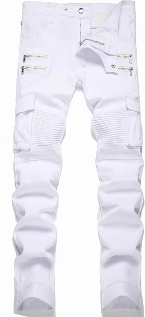 RXXKKK Men's Classic Zipper Biker Regular Fit Flex Jean