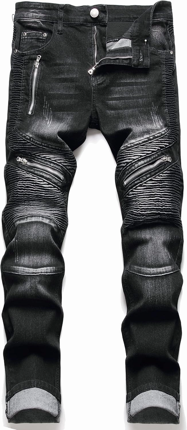 RXXKKK Men's Classic Zipper Biker Regular Fit Flex Jean