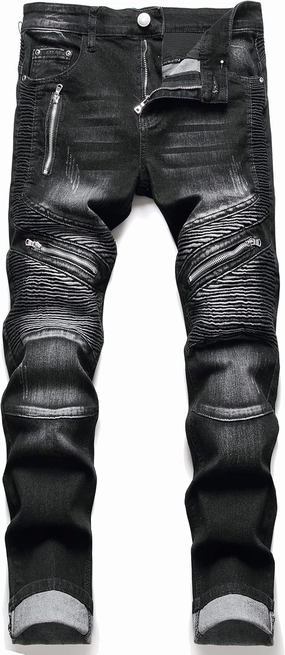 RXXKKK Men's Classic Zipper Biker Regular Fit Flex Jean