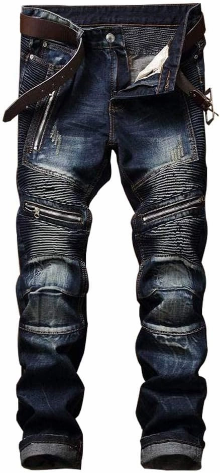 RXXKKK Men's Classic Zipper Biker Regular Fit Flex Jean