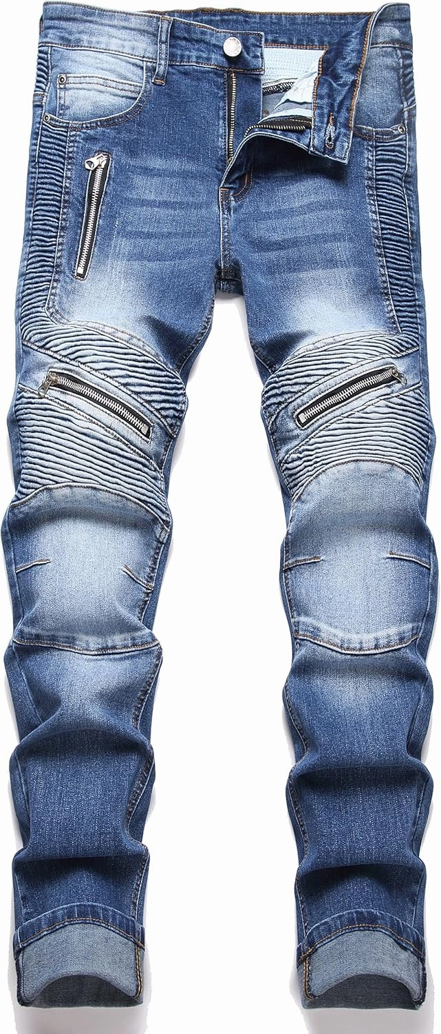 RXXKKK Men's Classic Zipper Biker Regular Fit Flex Jean
