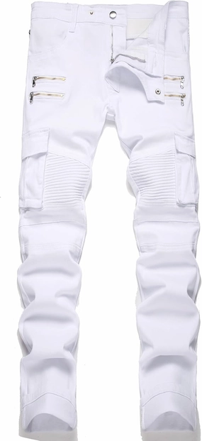 RXXKKK Men's Classic Zipper Biker Regular Fit Flex Jean