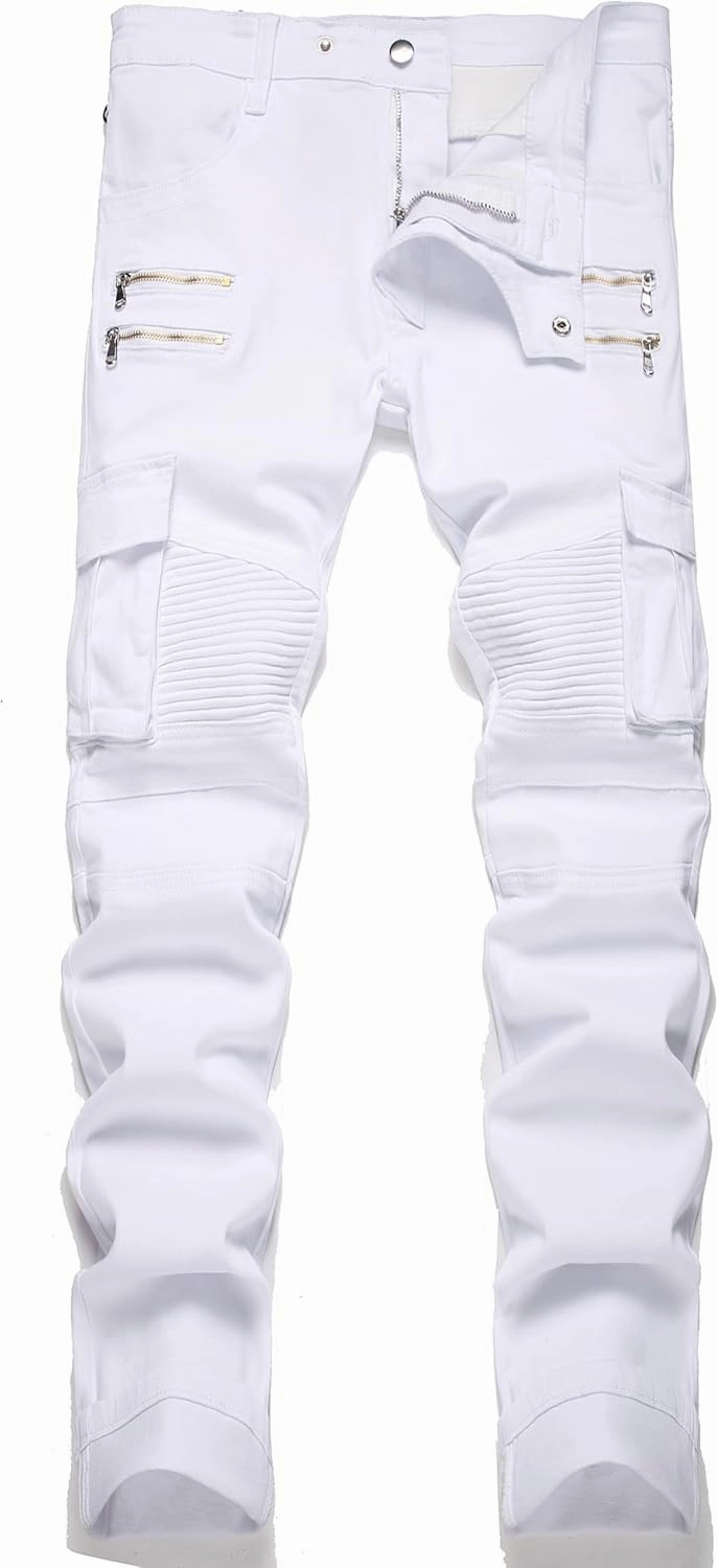 RXXKKK Men's Classic Zipper Biker Regular Fit Flex Jean