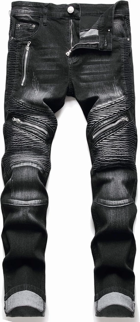 RXXKKK Men's Classic Zipper Biker Regular Fit Flex Jean