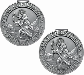 Saint Christopher Medal for Car, Visor Clips for Cars, St Christopher Medal for Car Visor, Gift for Drivers, Car Travel Accessories for Long Trips Families, Friends (Style1, 2 Pack)