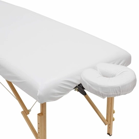 Saloniture 2-Piece Waterproof Massage Table Sheet Set - Includes Machine Washable Fitted Sheet and Face Cradle Cover - White