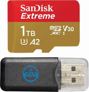 SanDisk 1TB MicroSDXC Extreme Memory Card Works with DJI Drone Series Mini 4 Pro (SDSQXAV-1T00-GN6MN) V30 A2 4K UHD UHS-I Bundle with (1) Everything But Stromboli MicroSD Card Reader