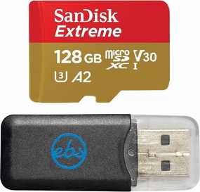 SanDisk Micro SDXC 128GB Extreme Memory Card Works with DJI Drone Series Mini 4 Pro(SDSQXAA-128G-GN6MN) V30 A2 4K UHD UHS-I Bundle with (1) Everything But Stromboli MicroSD Card Reader