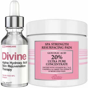 Save 30% on Glycolic Acid Peel 40% & Glycolic Resurfacing Pads Set - This Ultra Potent Duo Will Purify Your Skin & Eliminate Wrinkles, Acne Scarring For a Clear & Glowing Complexion