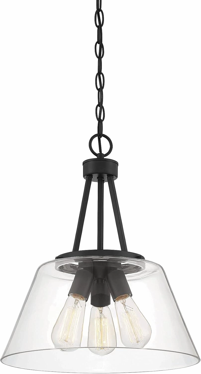 Savoy House 7-1025-3-89 Calhoun Modern Clear Glass Pendant, 3-Light 180 Total Watts, 18" H x 15" W, Matte Black