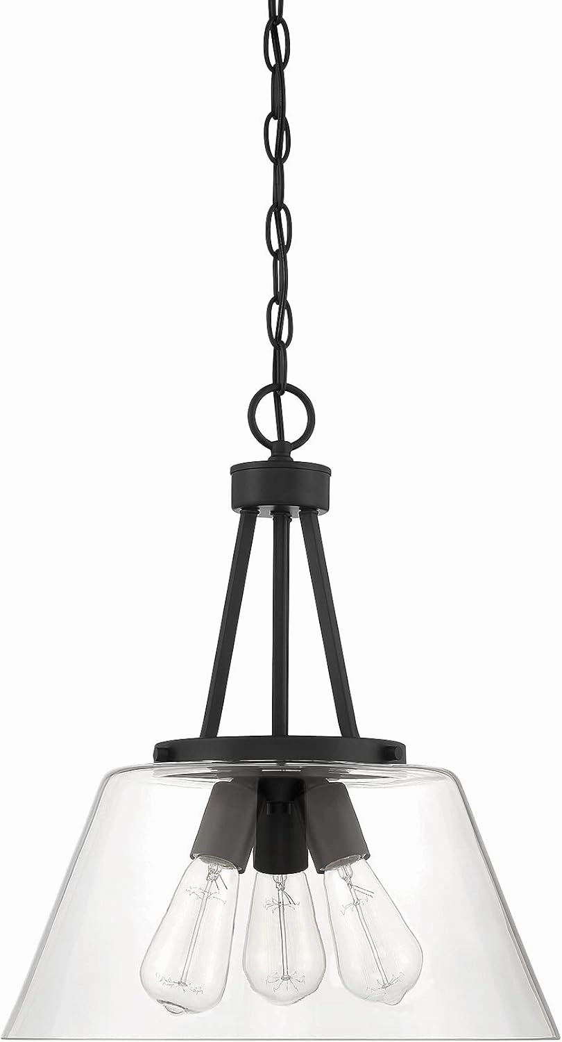 Savoy House 7-1025-3-89 Calhoun Modern Clear Glass Pendant, 3-Light 180 Total Watts, 18" H x 15" W, Matte Black