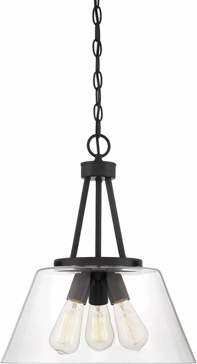 Savoy House 7-1025-3-89 Calhoun Modern Clear Glass Pendant, 3-Light 180 Total Watts, 18" H x 15" W, Matte Black
