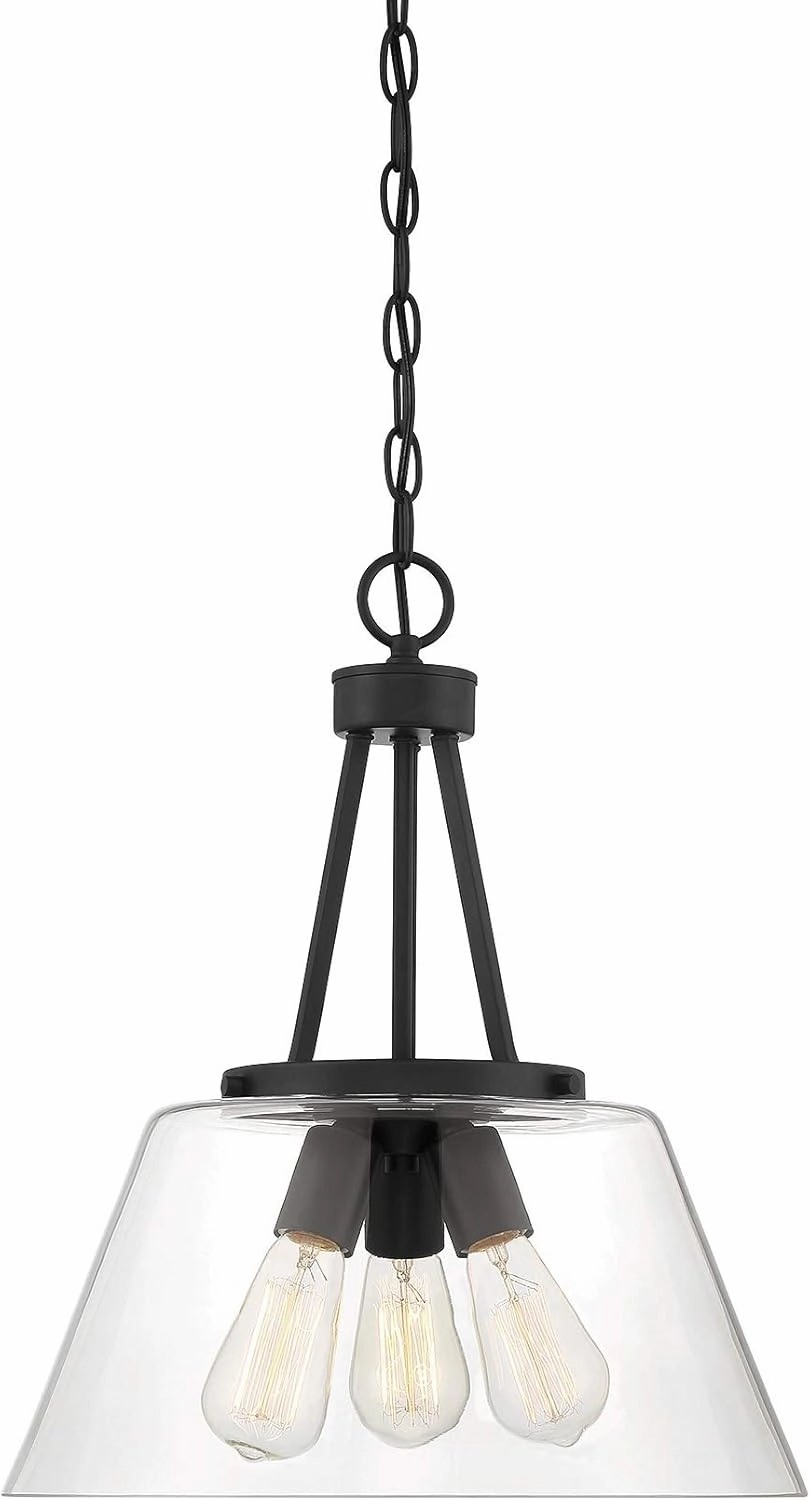 Savoy House 7-1025-3-89 Calhoun Modern Clear Glass Pendant, 3-Light 180 Total Watts, 18" H x 15" W, Matte Black