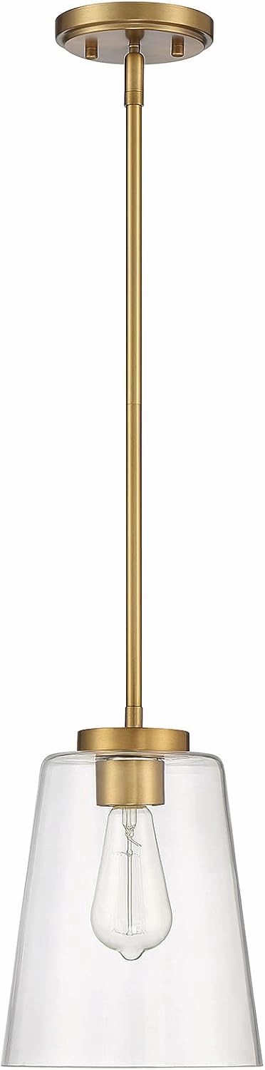 Savoy House 7-1027-1-322 Calhoun Modern Clear Glass Bell Pendant, 1-Light 60 Watt, 11" H x 8" W, Warm Brass