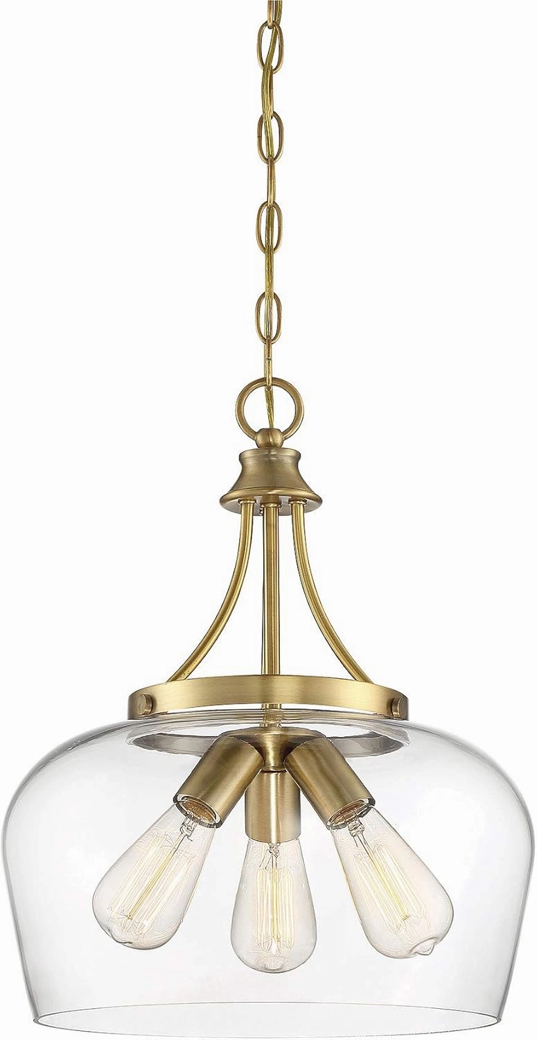 Savoy House 7-4034-3-322 Octave Bohemian Clear Glass Pendant, 3-Light 180 Total Watts, 18" H x 15" W, Warm Brass