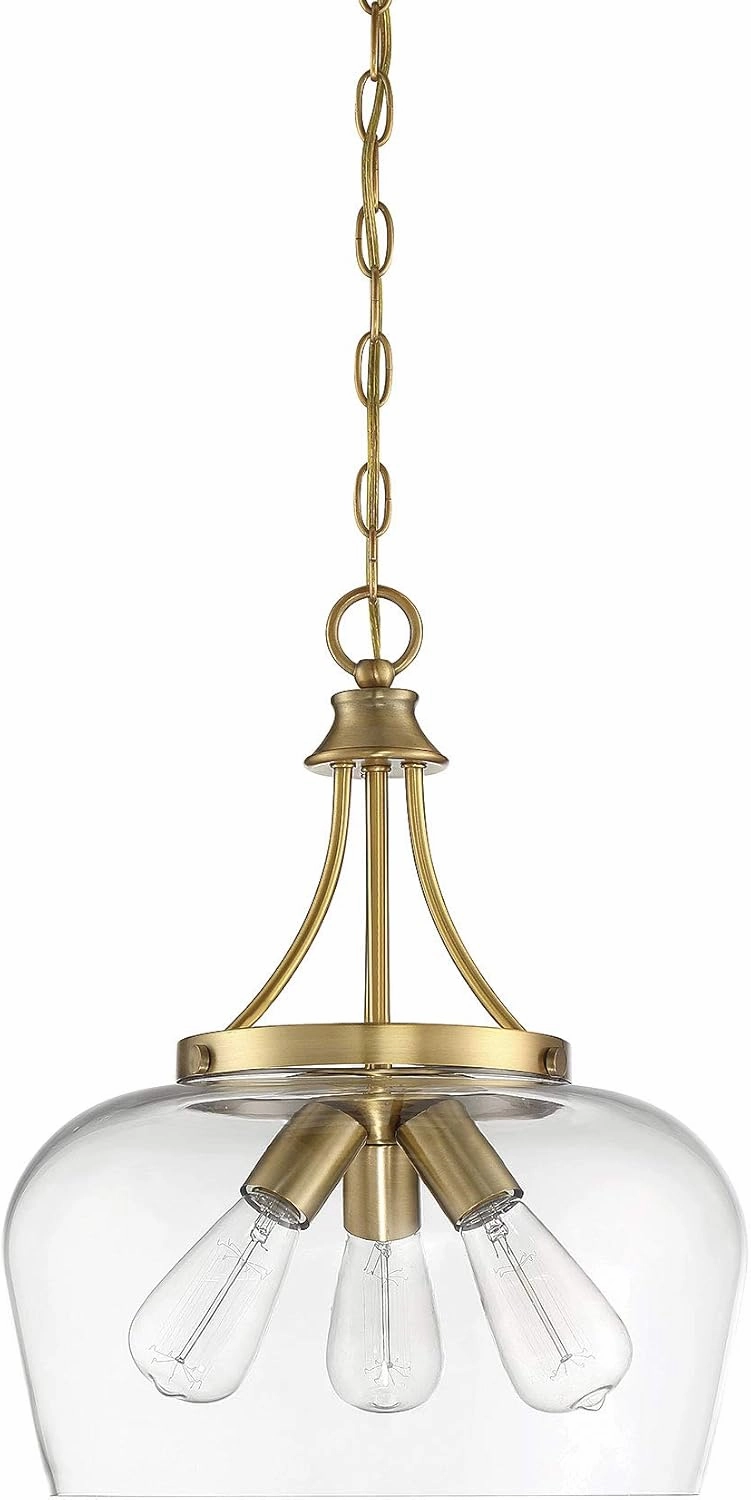 Savoy House 7-4034-3-322 Octave Bohemian Clear Glass Pendant, 3-Light 180 Total Watts, 18" H x 15" W, Warm Brass