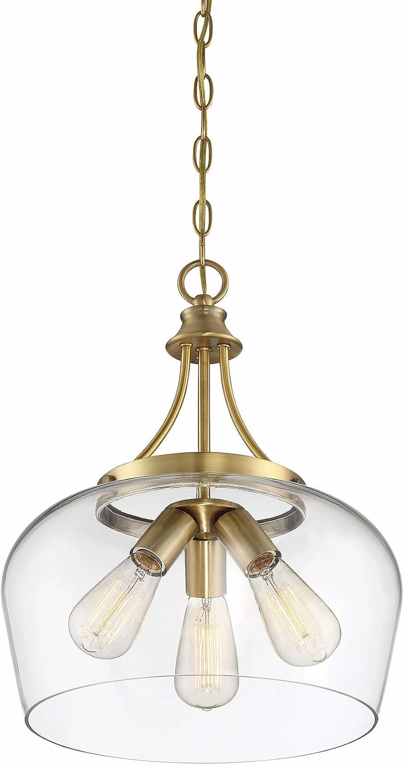 Savoy House 7-4034-3-322 Octave Bohemian Clear Glass Pendant, 3-Light 180 Total Watts, 18" H x 15" W, Warm Brass