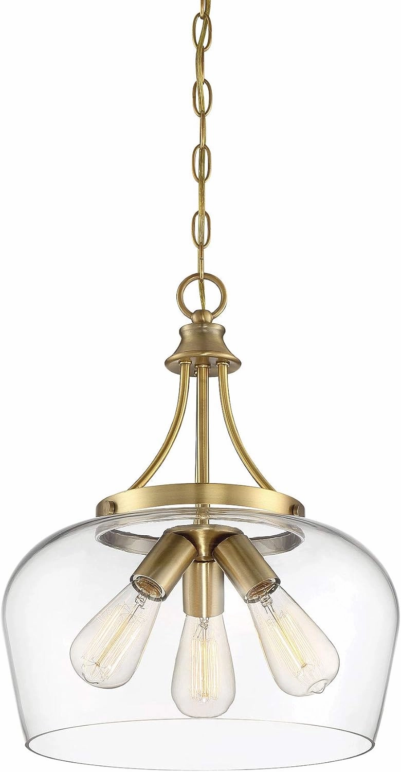 Savoy House 7-4034-3-322 Octave Bohemian Clear Glass Pendant, 3-Light 180 Total Watts, 18" H x 15" W, Warm Brass