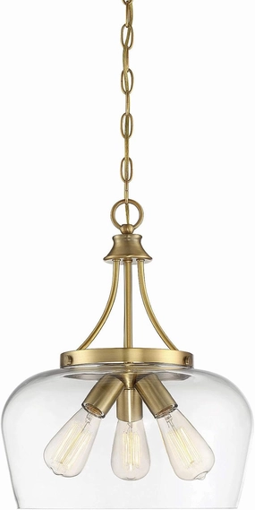 Savoy House 7-4034-3-322 Octave Bohemian Clear Glass Pendant, 3-Light 180 Total Watts, 18" H x 15" W, Warm Brass
