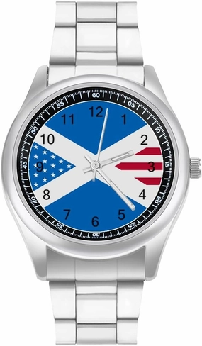 Scotland USA Flag Mix Casual Wrist Watches for Men Classic Business Dress Watch Big Face for Work Gym