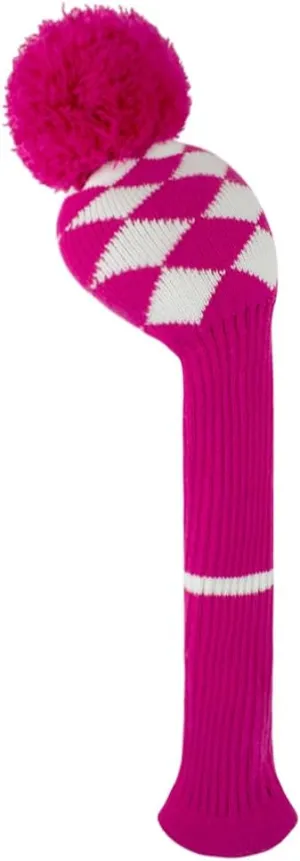 Scott Edward 1PCS Driver Knitted Golf Club Cover Head Cover with a Pom Pom Fits Well Driver Wood Club with Rotating Number Tags for Male/Female Golfers (Rose Red White Pattern)