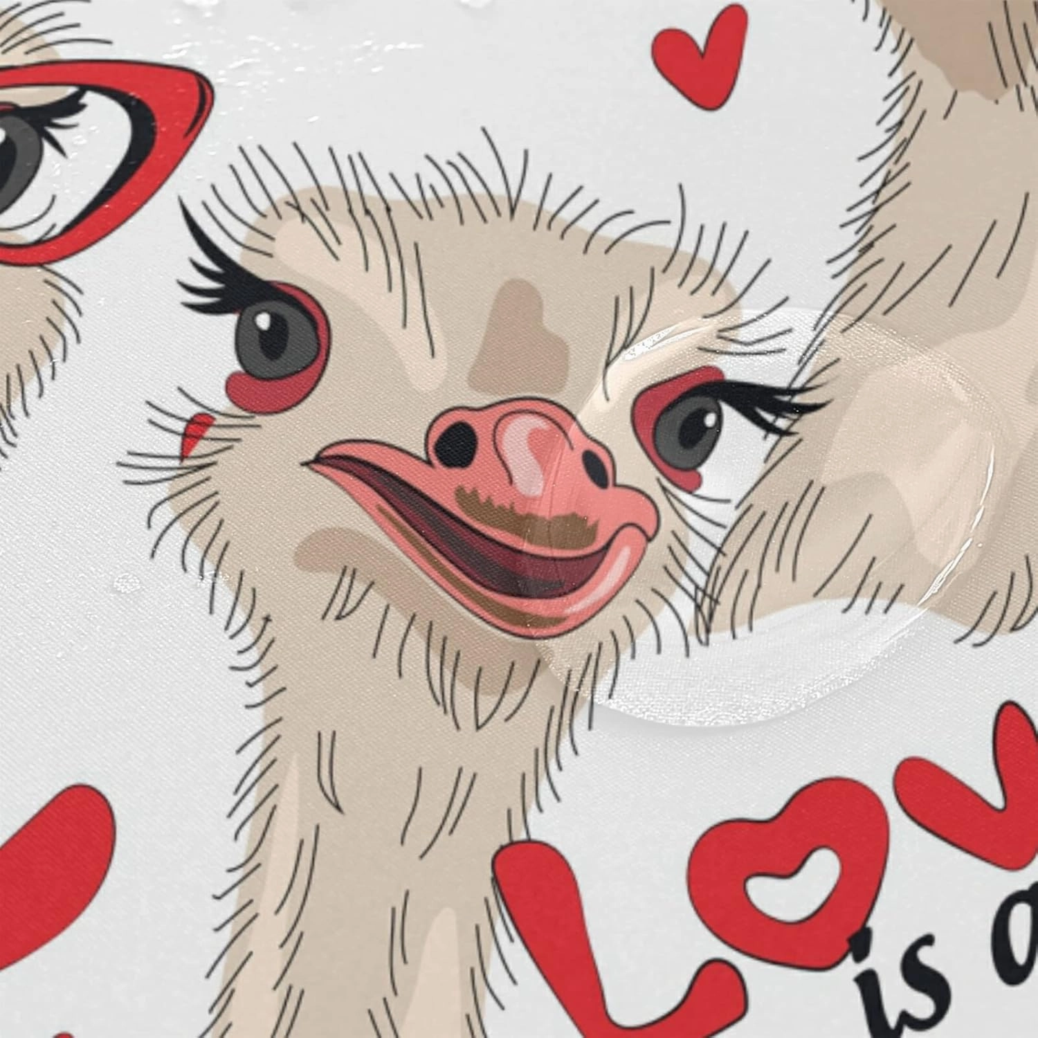Seamless Ostriches with Red Glasses Hairpins Lover is a Day Letterings 2 Pieces 72 X 72 In Shower Curtain with 23.6 x 15.7 In Doormat Set, No Smell Bathroom Curtain With 12 Hooks & Area Rug Set