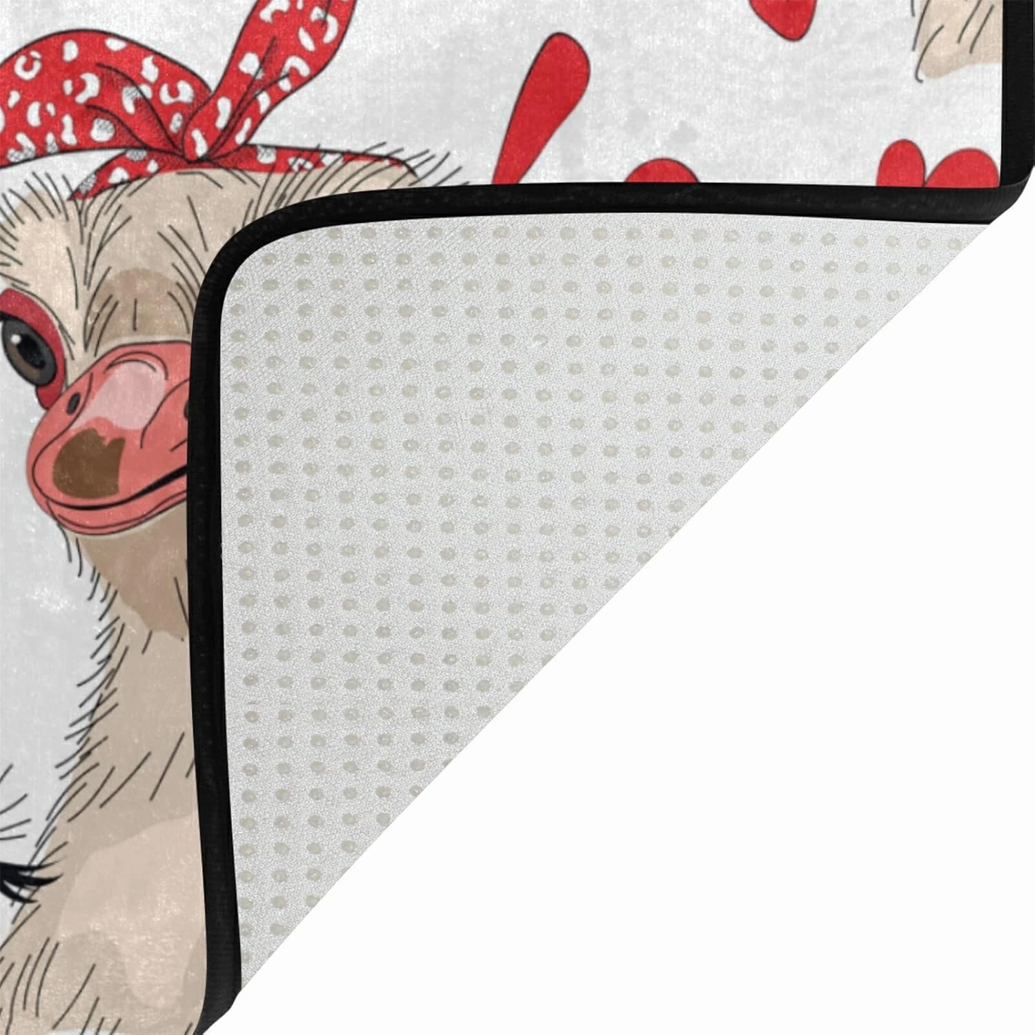 Seamless Ostriches with Red Glasses Hairpins Lover is a Day Letterings 2 Pieces 72 X 72 In Shower Curtain with 23.6 x 15.7 In Doormat Set, No Smell Bathroom Curtain With 12 Hooks & Area Rug Set