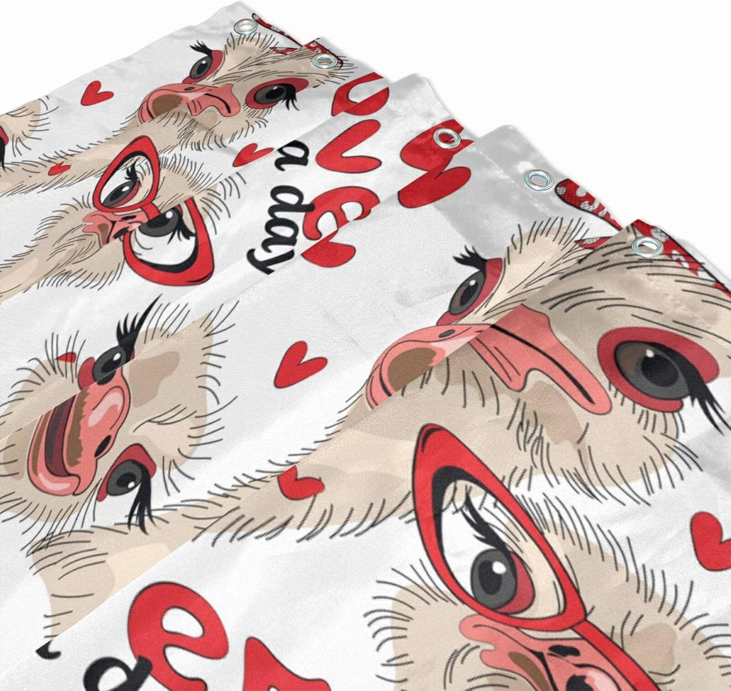 Seamless Ostriches with Red Glasses Hairpins Lover is a Day Letterings 2 Pieces 72 X 72 In Shower Curtain with 23.6 x 15.7 In Doormat Set, No Smell Bathroom Curtain With 12 Hooks & Area Rug Set