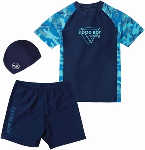 SEAUR Boy Two Piece Rash Guard Short Sleeve Swimsuits and Swim Trunks UPF 50  Sun Protection Bathing Suit with Hat