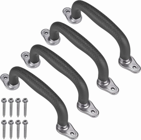 SELEWARE Black Playground Safety Handles, Non-Slip Kids Playground Grab Handles, Durable Indoor Outdoor Playset Handles for Playhouse, Treehouse, Climbing Frame, Jungle Gym, Swing Set, 4 Pack