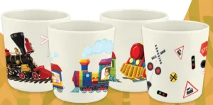 Set of 4 Train and Train Tracks Theme Party Bamboo Cups for Kids | Shatter Resistant | BPA Free | Open Cups | 8 Oz