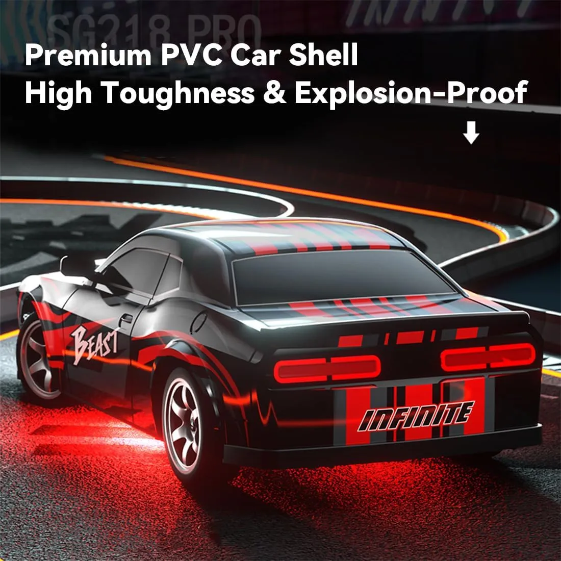 SG218PRO 1/16 RC Drift Car Mini, 2.4G Full-Proportional Remote Control Sports Car with LED Lights, 25KM/H Electric 4WD RC Racing Cars Model, 2 Batteries Toy Gift -RTR