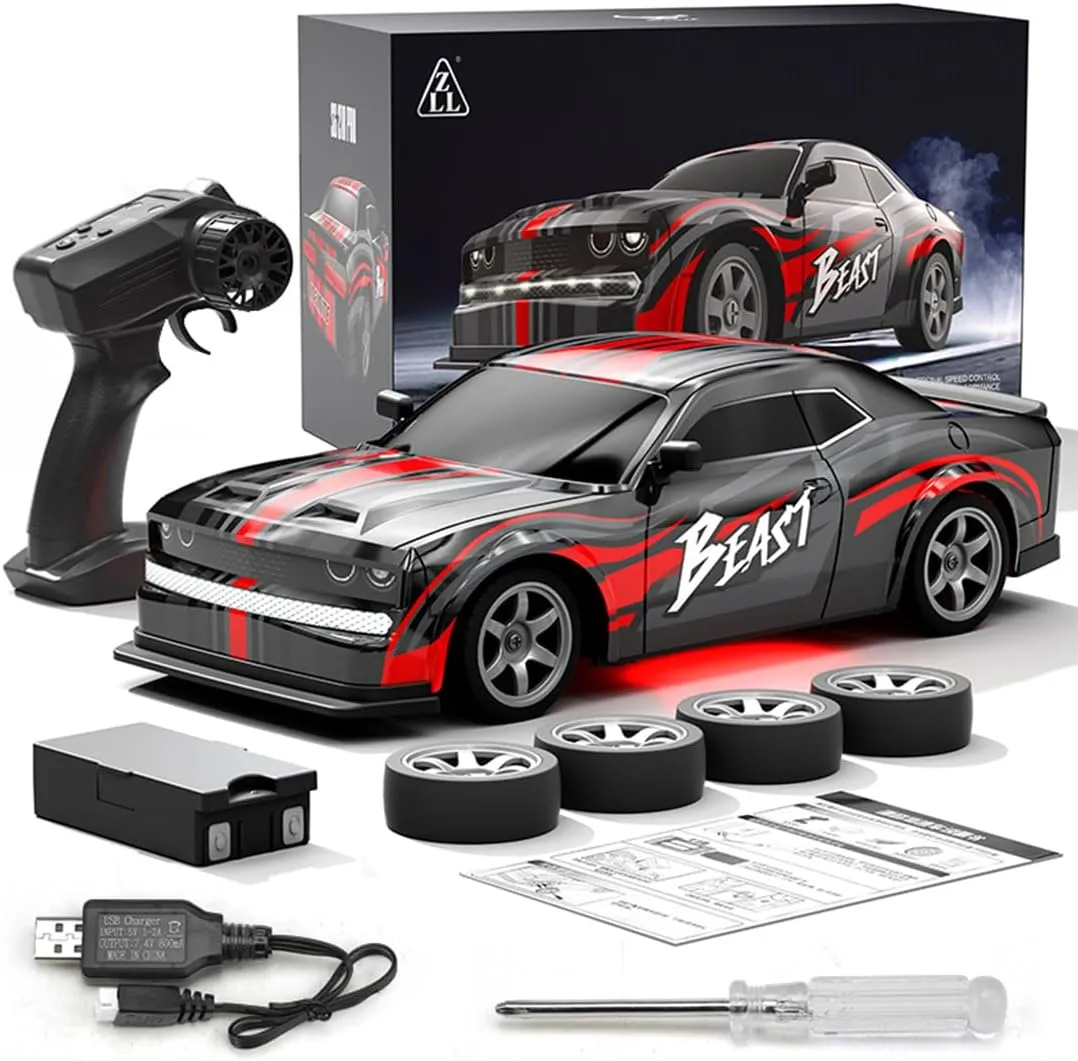 SG218PRO 1/16 RC Drift Car Mini, 2.4G Full-Proportional Remote Control Sports Car with LED Lights, 25KM/H Electric 4WD RC Racing Cars Model, 2 Batteries Toy Gift -RTR
