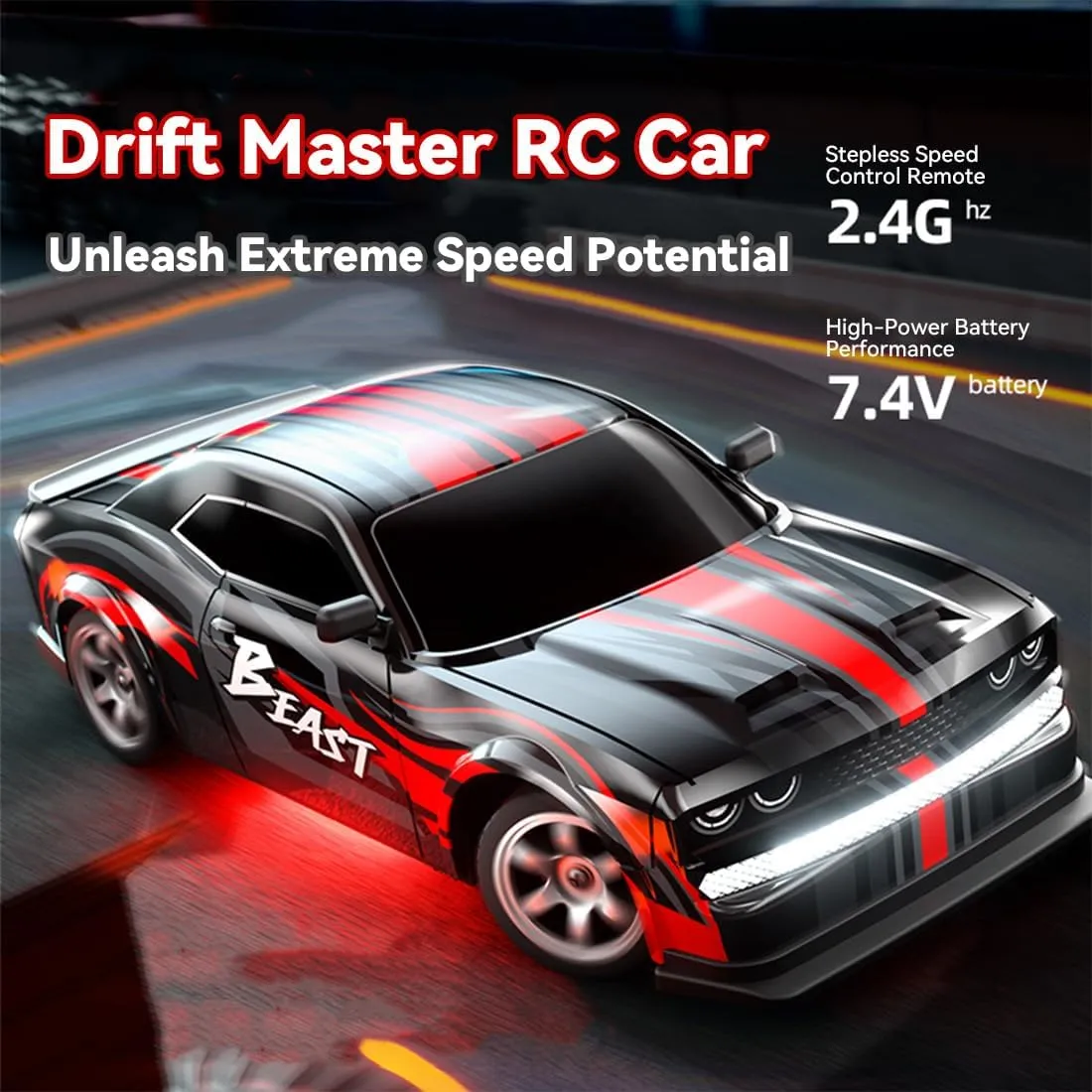 SG218PRO 1/16 RC Drift Car Mini, 2.4G Full-Proportional Remote Control Sports Car with LED Lights, 25KM/H Electric 4WD RC Racing Cars Model, 2 Batteries Toy Gift -RTR
